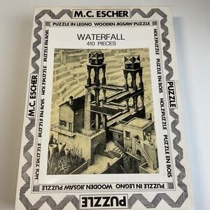 M.C. Escher Waterfall Wooden Jigsaw Puzzle 410 Pieces Made in England Vintage